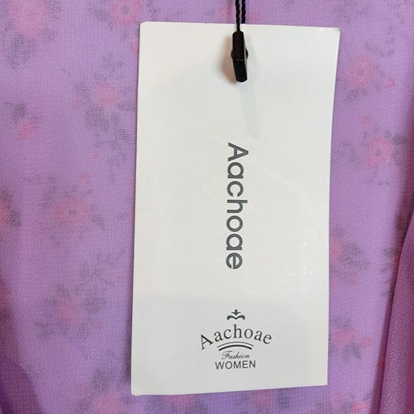 Aachoae Women's Large Purple Floral Pattern Ruffle Trim True Wrap D… - Picture 5 of 9